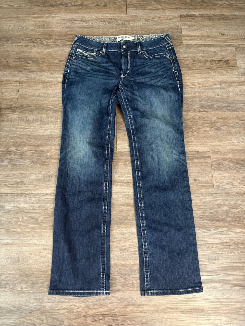 Ariat REAL Jeans Womens Blue Medium Wash Mid Rise Straight Embroidered Denim